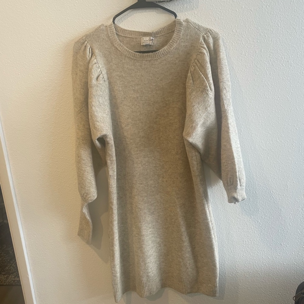 New with tags puff sleeve beige sweater dress